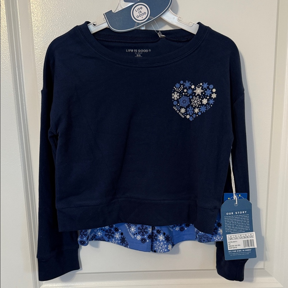 Life Is Good Kids Navy Blue Floral Heart Wintery Sweatshirt and Shorts Set